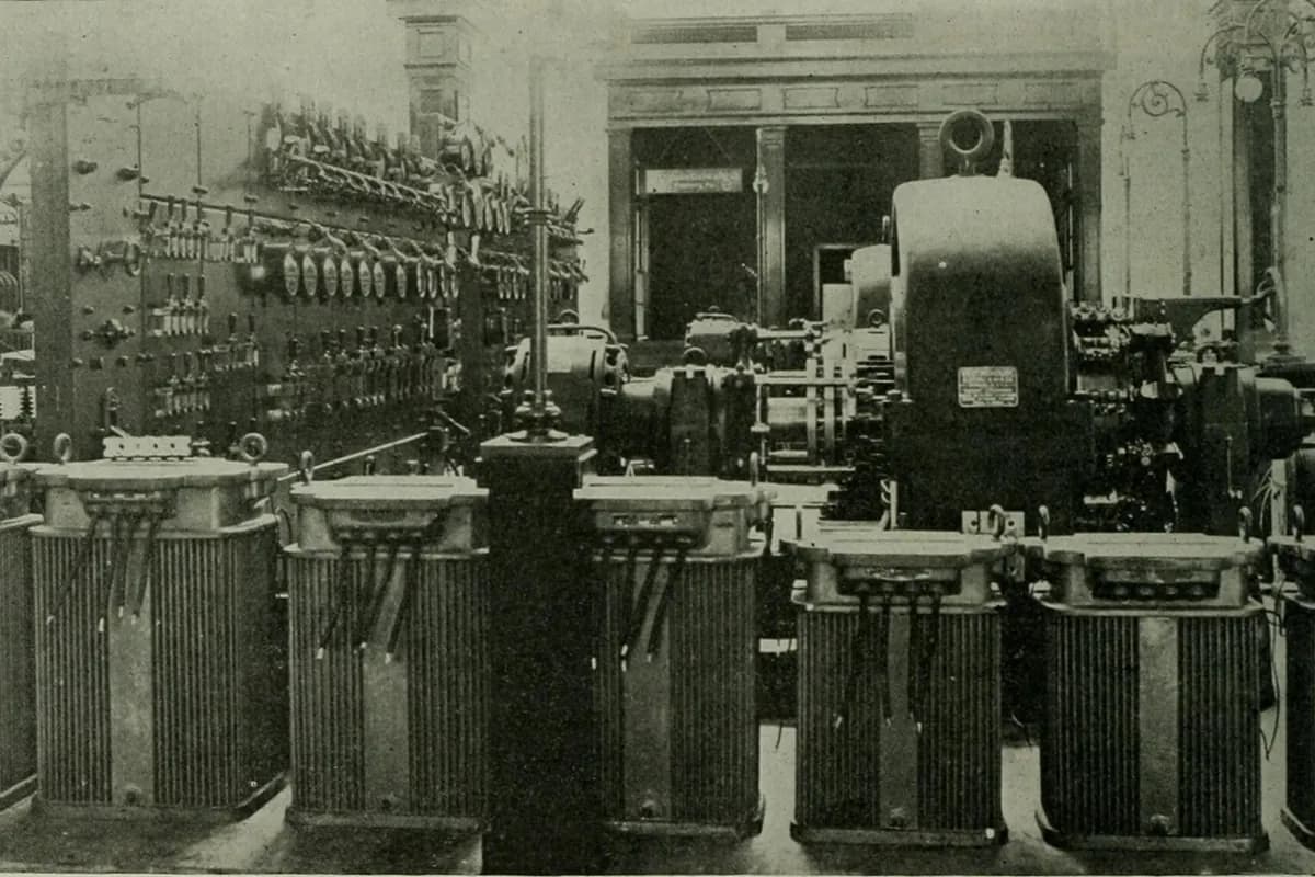 Historical illustration of electrical service metering equipment