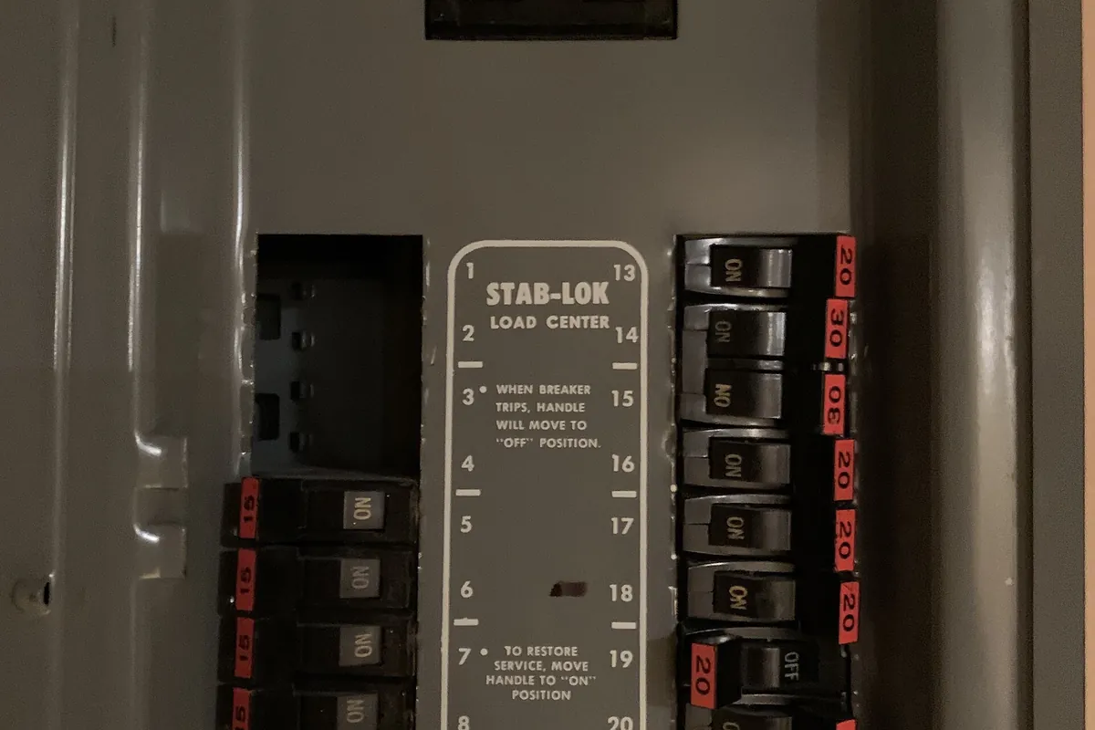 Interior of an obsolete circuit breaker panel
