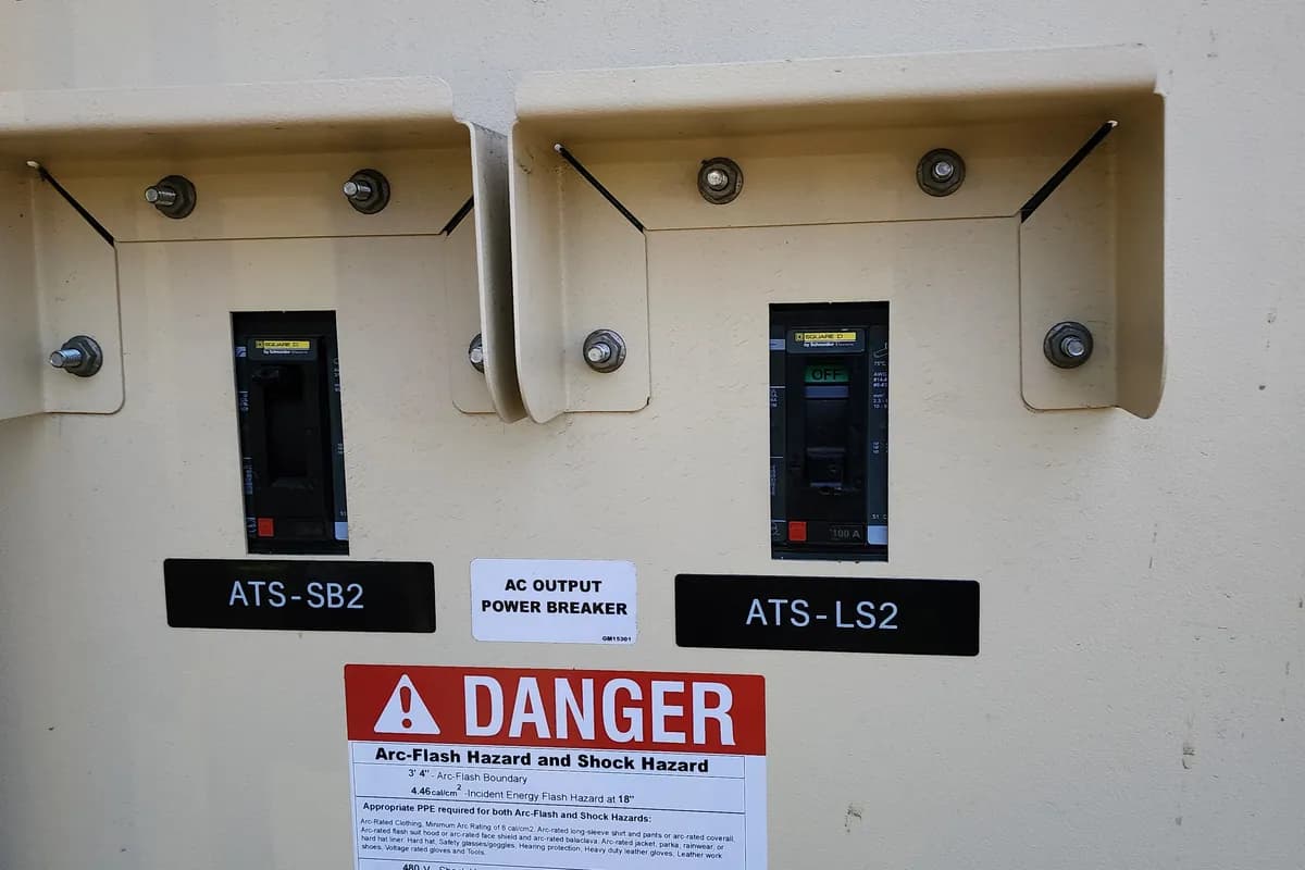 Standby generator set installed beside a building with transfer equipment