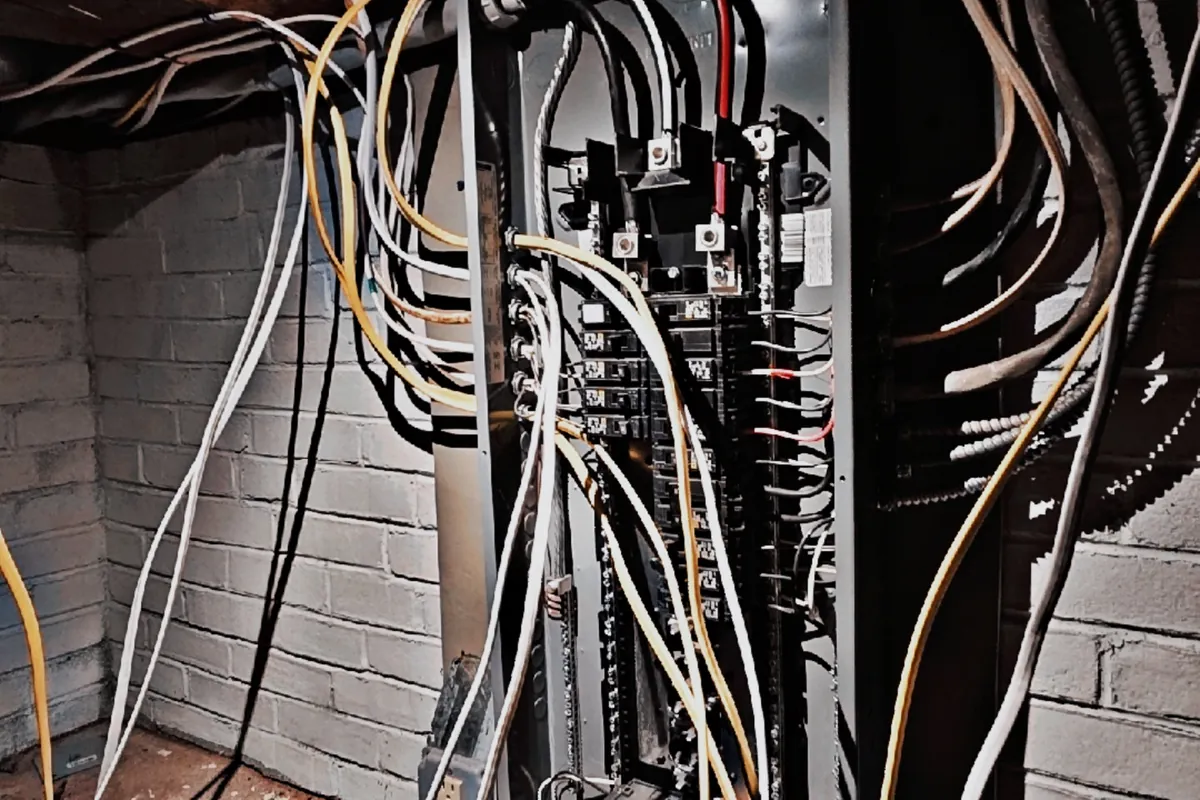 Electrical panel upgrade work in progress at a building in Myerstown
